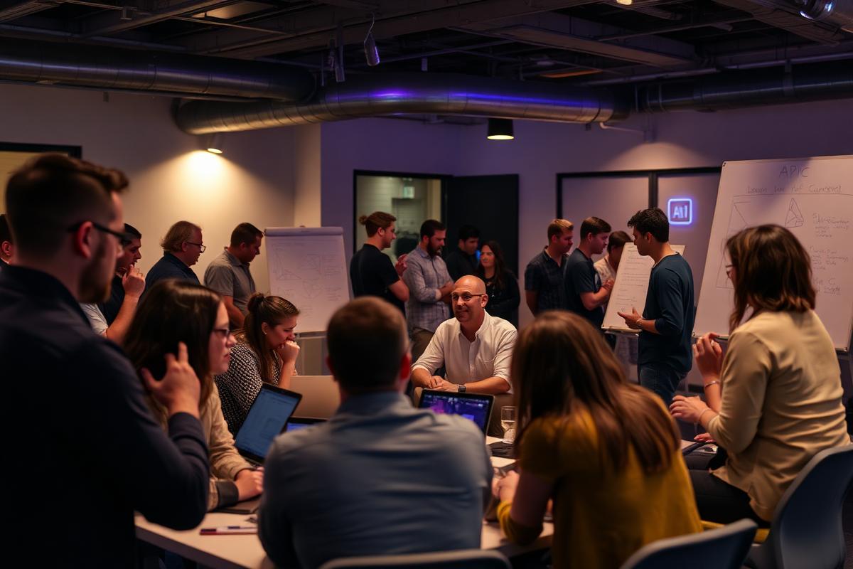 People collaborating at a Portland AI/ML community gathering